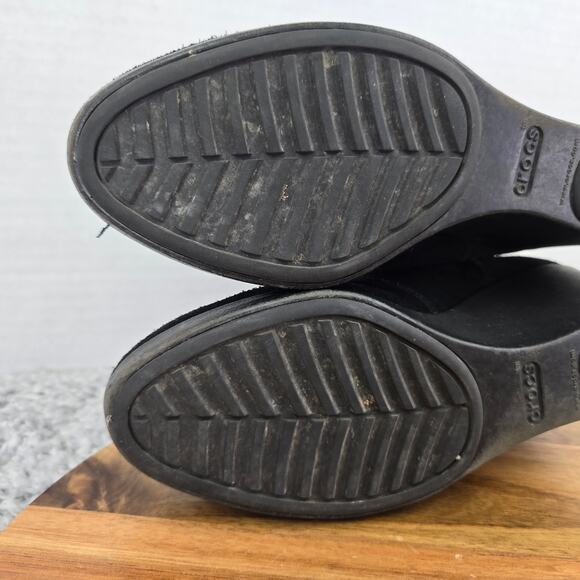 Crocs Leigh Black Suede Lace Up Casual Wedge Heel Ankle Bootie Boot Womens 6.5 - Picture 11 of 13